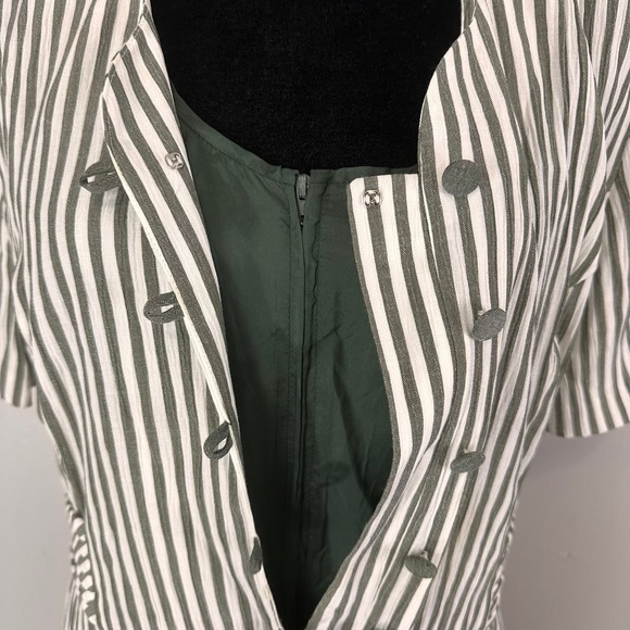 Miss Dorby Vintage Green White Striped Button Front Layered Dress Sz 12 - Picture 5 of 11